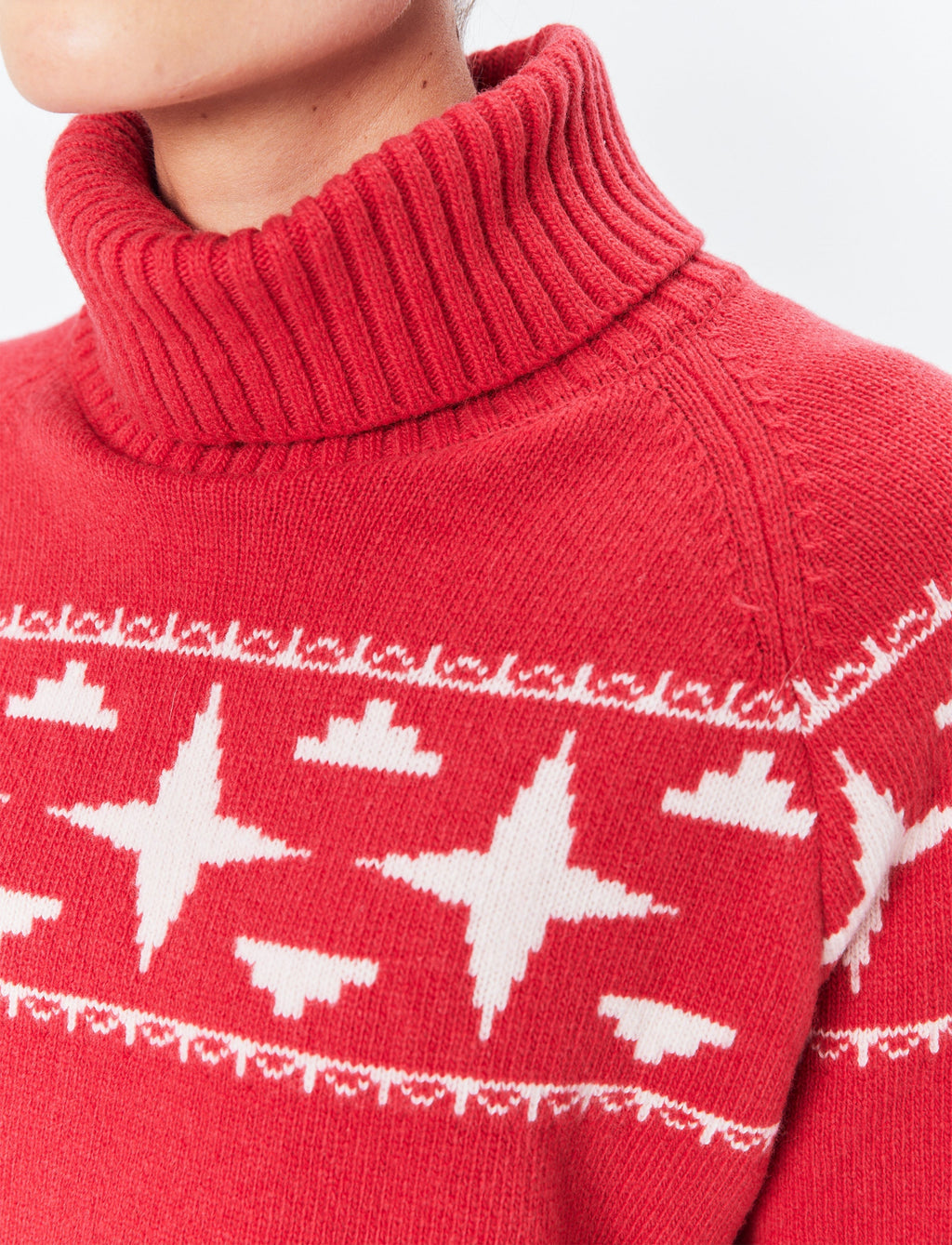 Sage W Wool Rollneck Sweat - Poinsetta Red