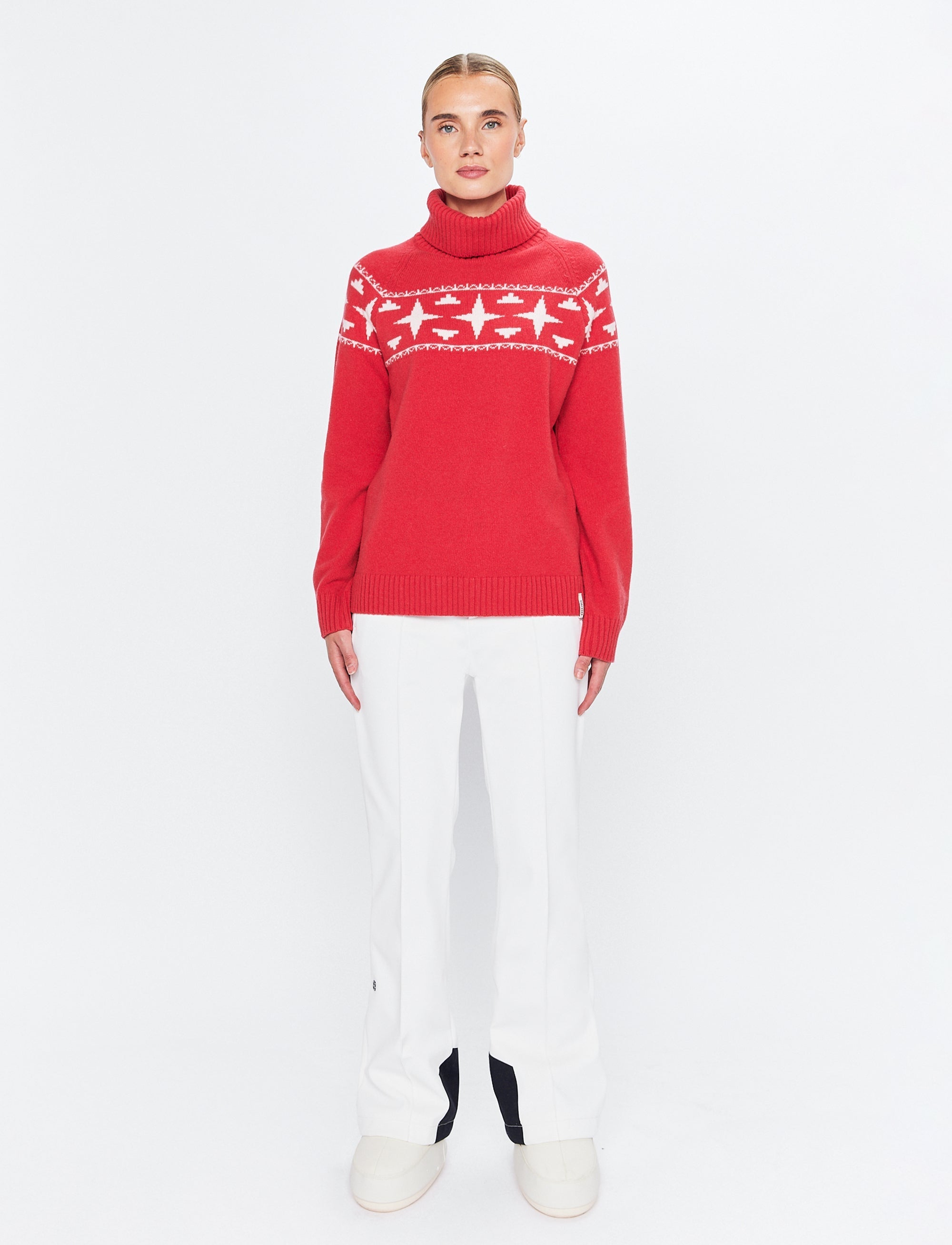 Sage W Wool Rollneck Sweat - Poinsetta Red