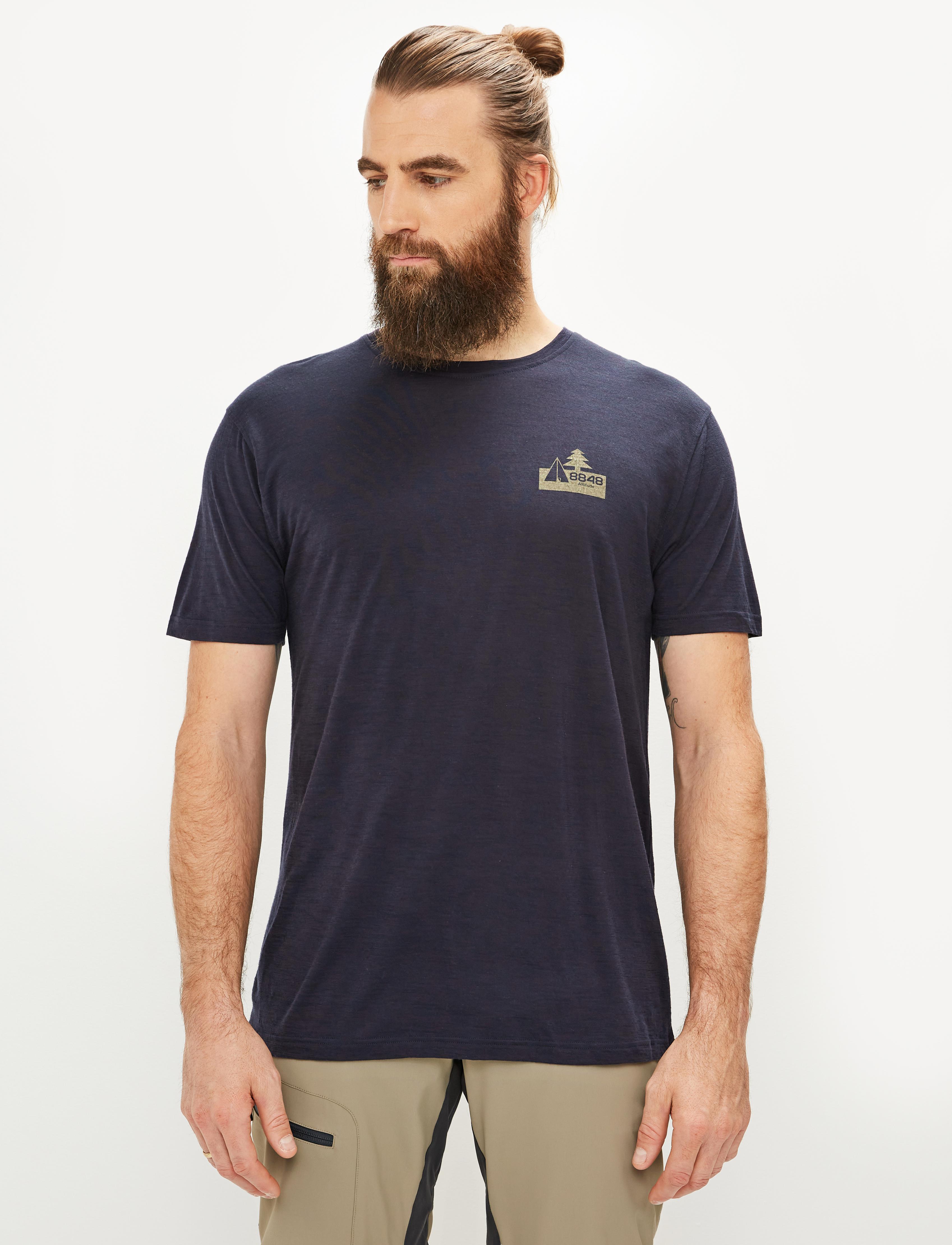Merino Wool Tee Navy - Navy blue wool T-shirt men