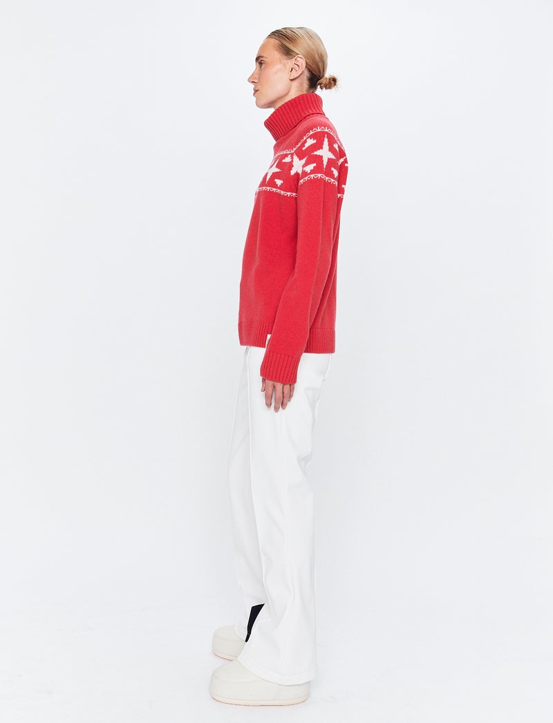 Sage W Wool Rollneck Sweat - Poinsetta Red