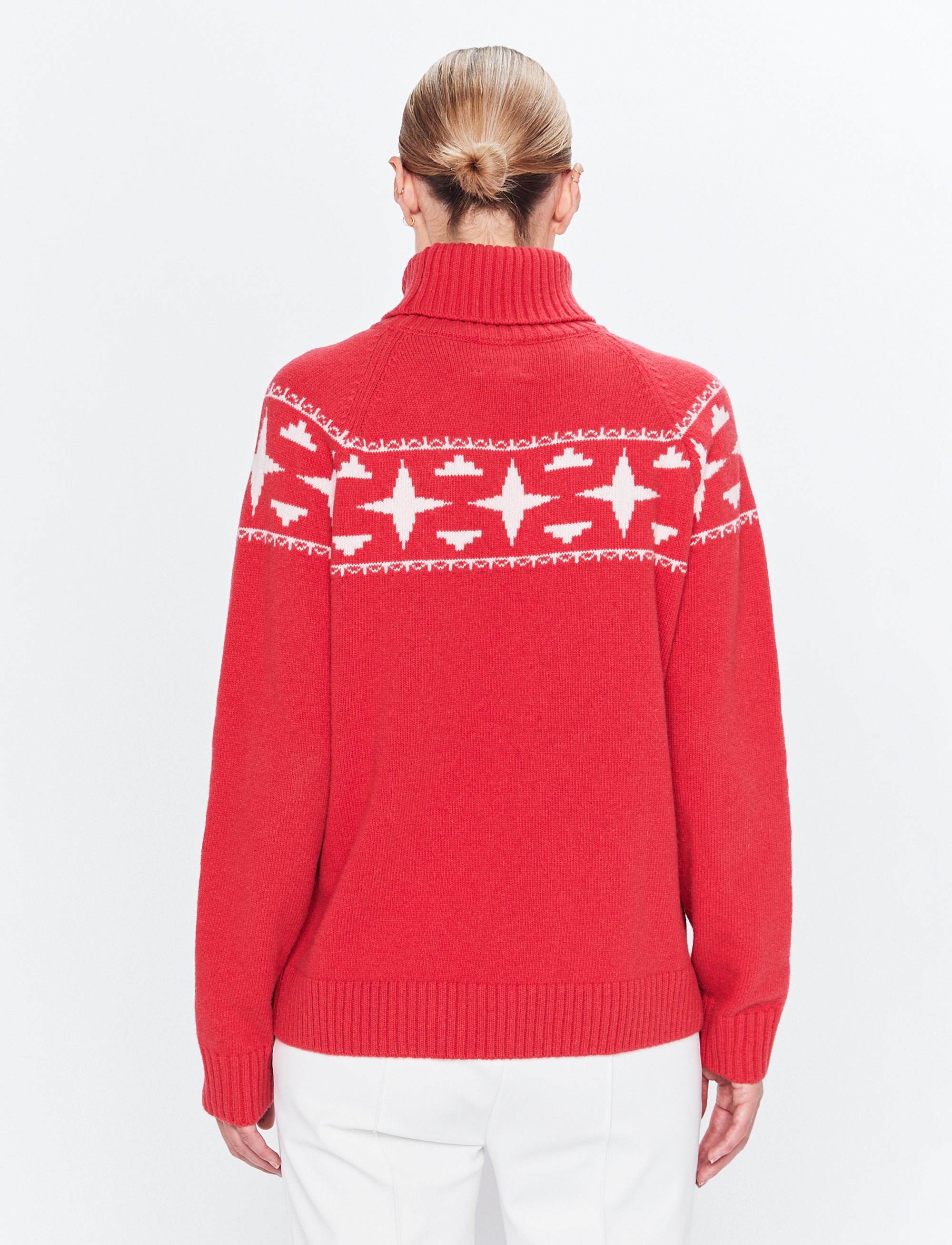 Sage W Wool Rollneck Sweat - Poinsetta Red