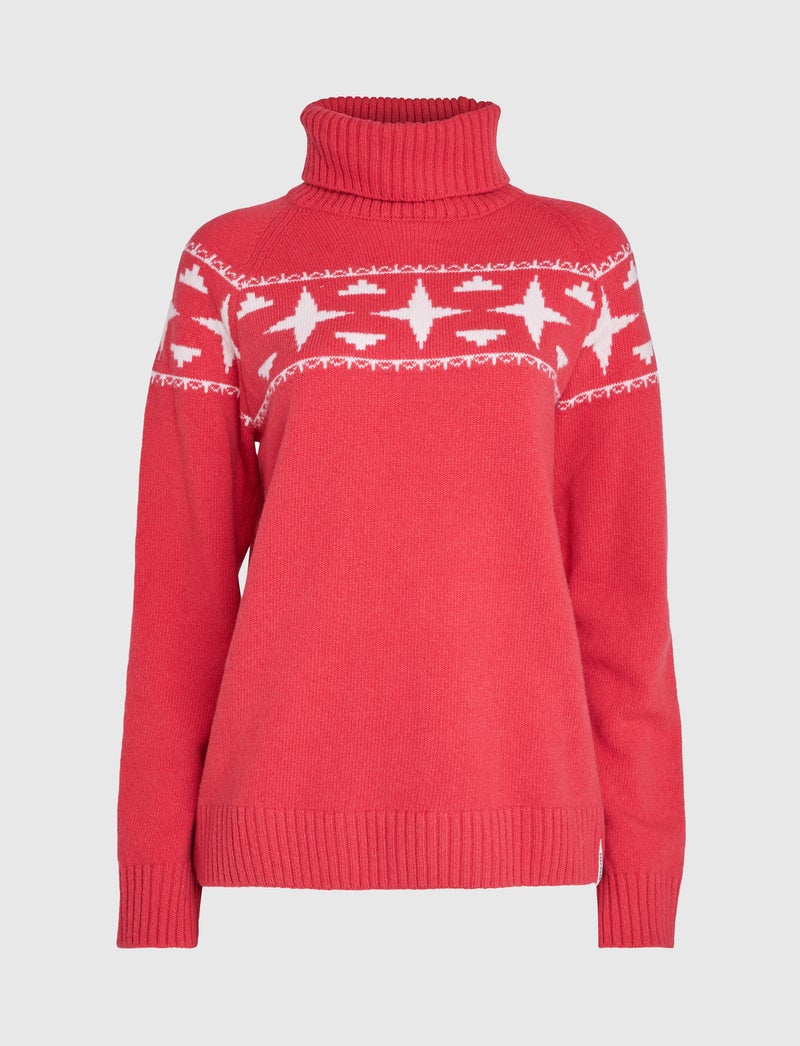 Sage W Wool Rollneck Sweat - Poinsetta Red