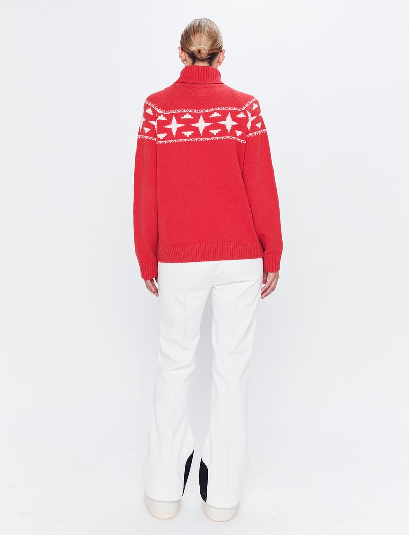 Sage W Wool Rollneck Sweat - Poinsetta Red