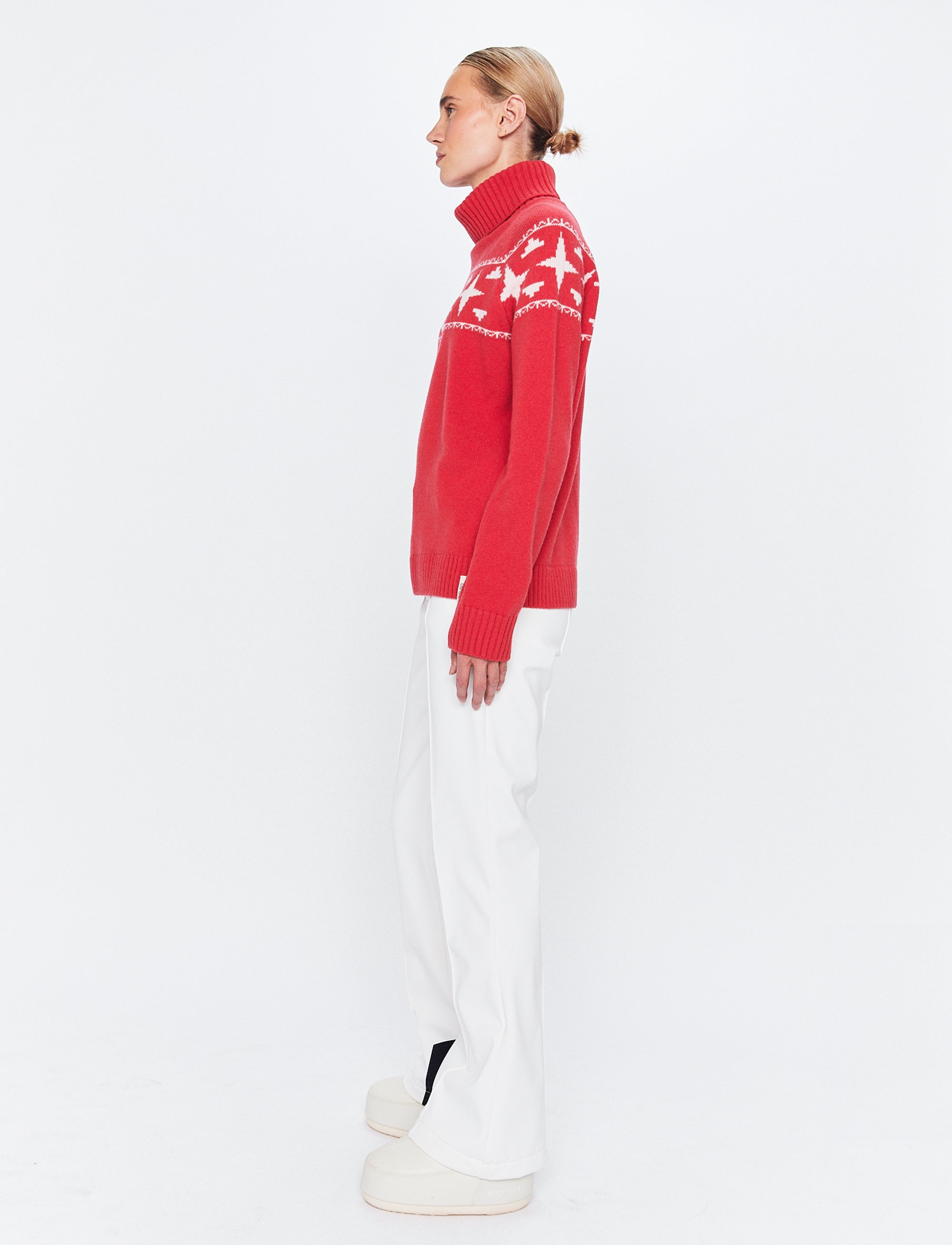 Sage W Wool Rollneck Sweat - Poinsetta Red