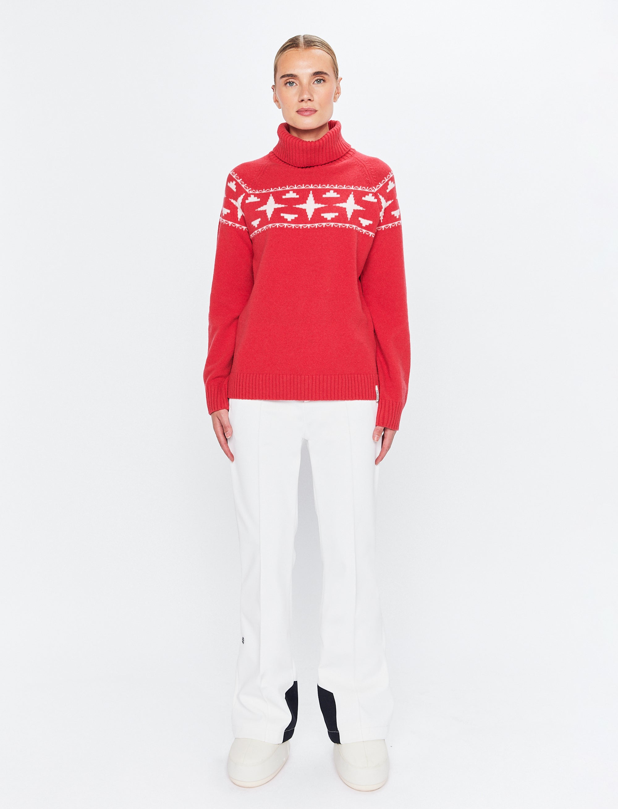 Sage W Wool Rollneck Sweat - Poinsetta Red