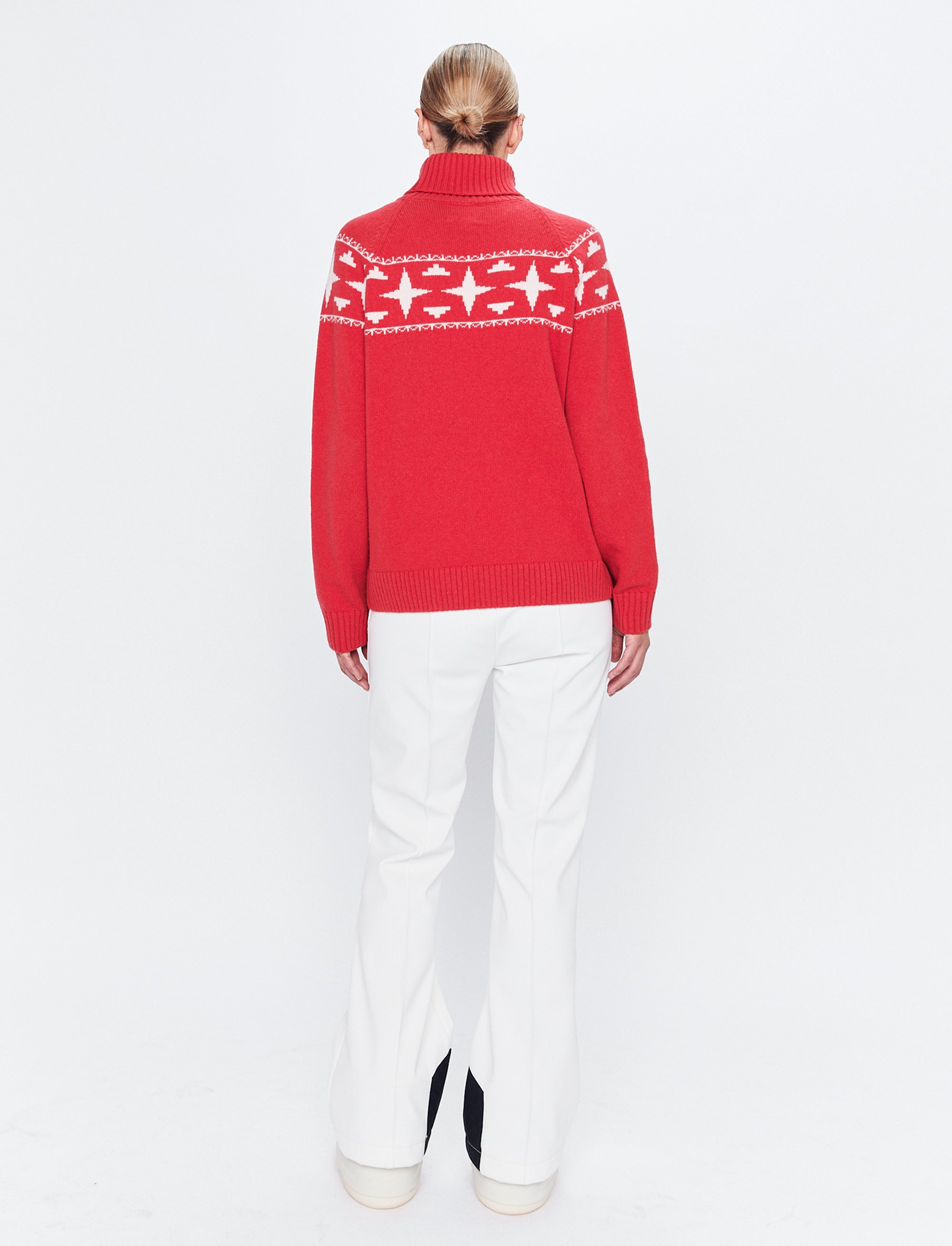 Sage W Wool Rollneck Sweat - Poinsetta Red