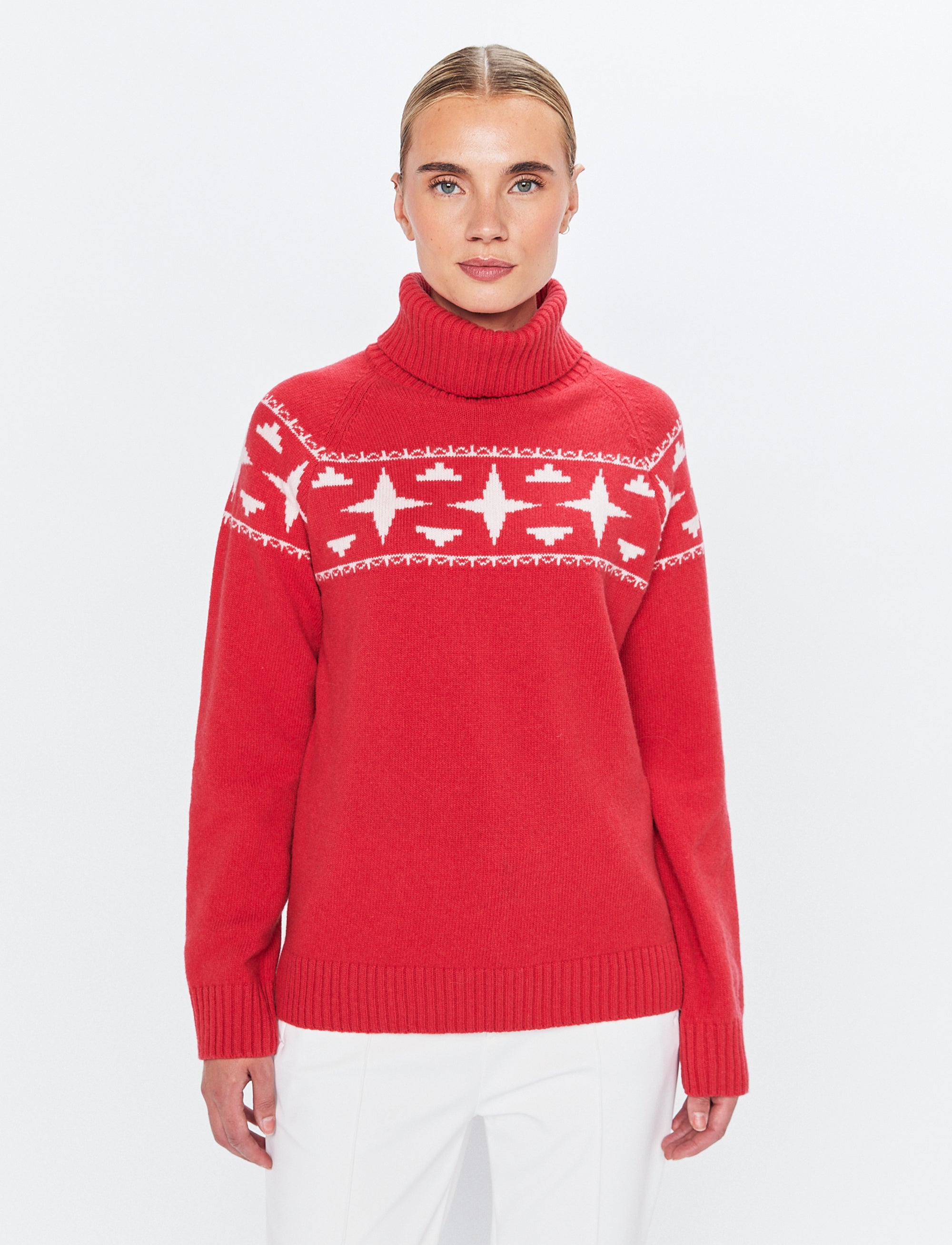 Sage W Wool Rollneck Sweat - Poinsetta Red