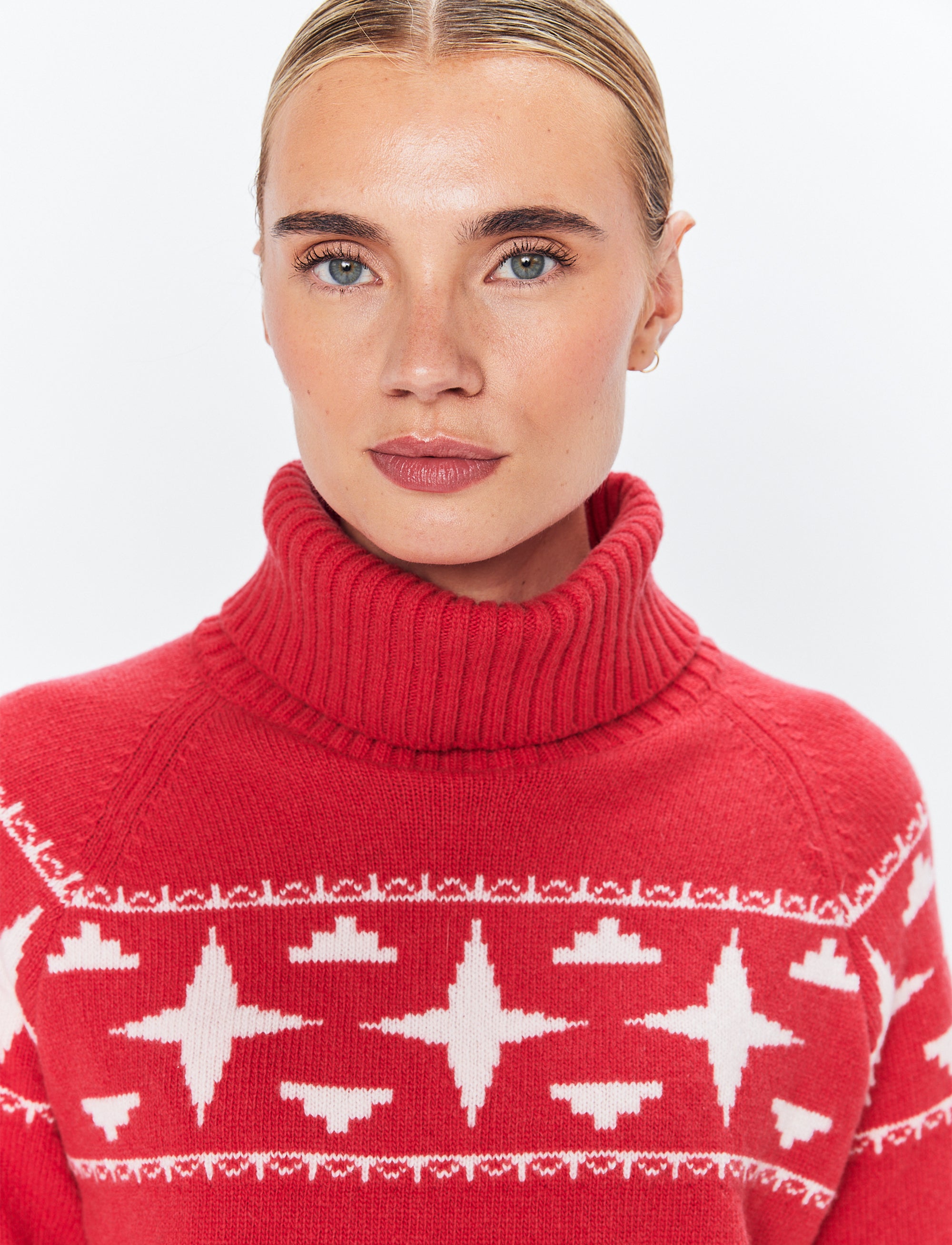 Sage W Wool Rollneck Sweat - Poinsetta Red